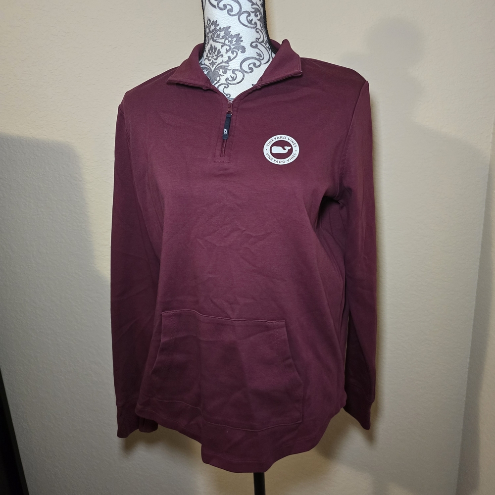 6. Vineyard Vines Quarter Zip Logo Sweatshirt – Burgundy, Women’s S